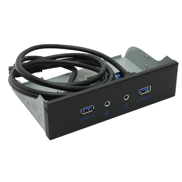 Планка USB на переднюю панель ExeGate EX289291RUS U5H-627, 5,25", 2*USB3.0+2*HD Audio, черная, метал