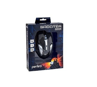 Мышь проводная PERFEO, SHOOTER 6 кн, USB, чёрн, GAME DESIGN, подсветка 6 цвет (PF-1709-GM)