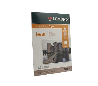 Фотобумага матовая  односторонняя 90гр, А3  (29.7х42), 100л, пакет, LOMOND (0102011)