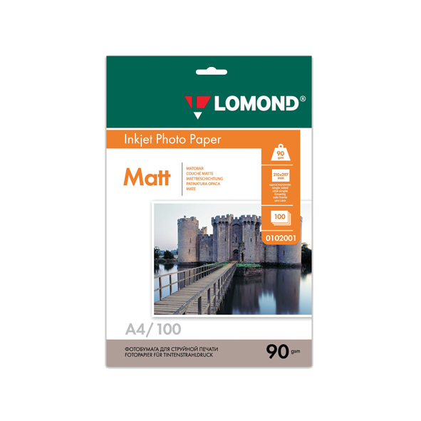 Фотобумага матовая односторонняя 90гр, А4  (21х29.7), 100л, пакет, LOMOND