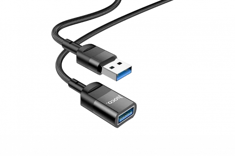 Кабель USB - USB(f) HOCO U107, 1.2м, круглый, 3,0А, силикон, цвет: чёрный