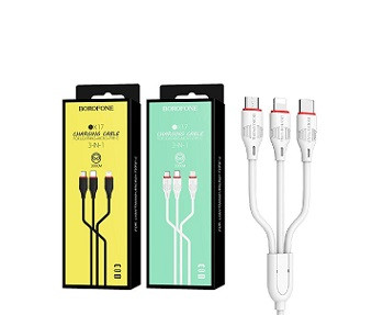 Универсальный зарядный USB-кабель BOROFONE, 3 в 1 IPHONE/MICRO/TYPE-C, BX17, цвет: белый