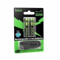 Батарейка аккумуляторная HOCO JA3 LR6/AA 3200mWh/450mAh USB-C 1.5A литиевая подзарежаемая 2шт + кабель