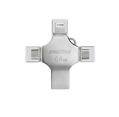 USB 3.0 накопитель SMARTBUY 64GB MC15  Metal Quad  4-in-1 (Lightning + USB Type-A + USB Type-C + mic