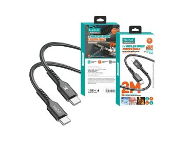 Кабель Type-C - Type-C FAIZFULL FR124, 2.0м, 5.0A/60W, цвет: чёрный